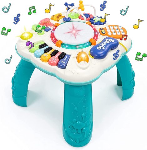 Table d’activités musicale 6 en 1 pour bébé de 1 an, jouet éducatif et cadeau de Noël pour fille ou garçon.