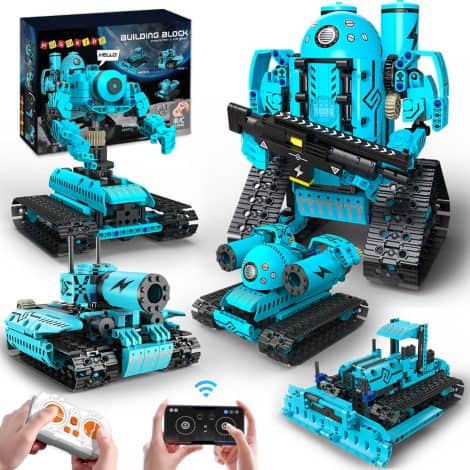 HOGOKIDS Robot pour enfants – Construis et contrôle avec application et télécommande 5 en 1 – Rechargeable – Jouet créatif robot/char/bulldozer – Pour garçons et filles.