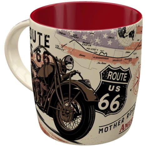 Tasse à café rétro, Route 66 Bike Map – Parfait pour les fans de moto, en céramique vintage, 330 ml.