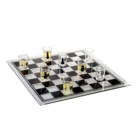 Jeu d’échecs festif MonsterCadeaux contenant verres shooters et liqueur, cadeau mixte, plateau 35 x 35 cm.