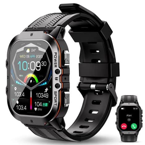 Montre intelligente OUKITEL BT20 (2023) pour homme, avec suivi de la fréquence cardiaque/SpO2/sommeil, 5 ATM, plus de 100 modes sportifs, écran AMOLED de 1,96 pouces, smartwatch avec appels Bluetooth pour Android iOS.