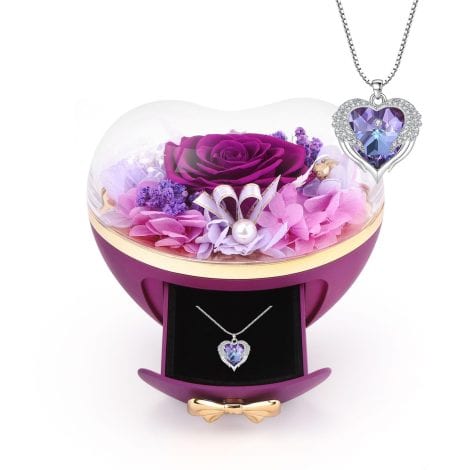 Coffret Cadeau Collier Coeur Rose Violet, idéal pour l’Anniversaire, Noël ou la Saint-Valentin. – Paraphrased in French.