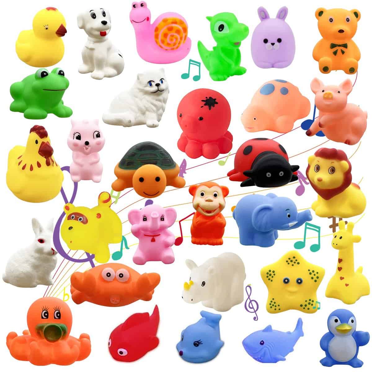 Lot de 30 Jouets de Bain pour bébé d'âge préscolaire, Flottant Ocean Farm, Animal grinçant, Jouet squirty pour Tout-Petits, décoration de fête et Cadeau, Jouets éducatifs pour Baignoire