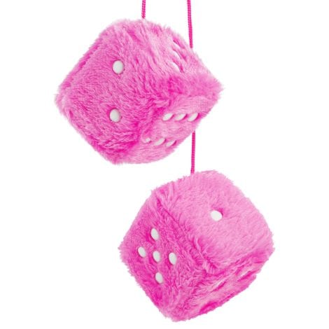 Ensemble de 2 dés moelleux pour voiture de style rétro, de 2,75 pouces cubes, en rose, à accrocher pour décorer l’intérieur de votre voiture.