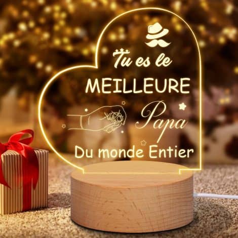 Idée de cadeau pour papa : veilleuse en acrylique avec LED pour anniversaire, Noël, fête des pères.