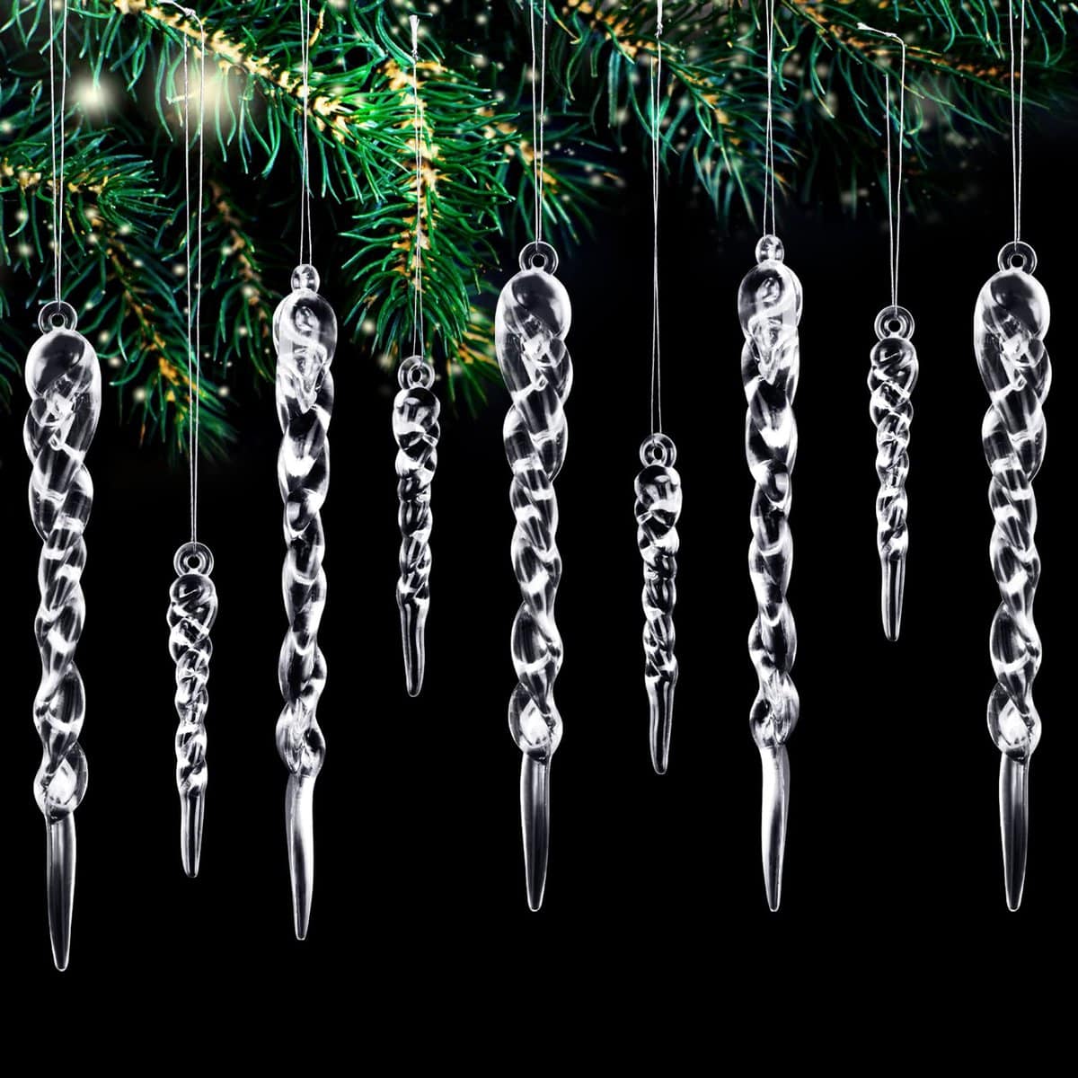 32 pieces Noël Glaçon Ornement Suspendu en Acrylique, Pendentifs Stalactites Sapin de Noël, Décorations d'arbre de Noël de Glaçon avec Crystal Line pour Arbre de Noël Mariage Vacances Hiver Décoration