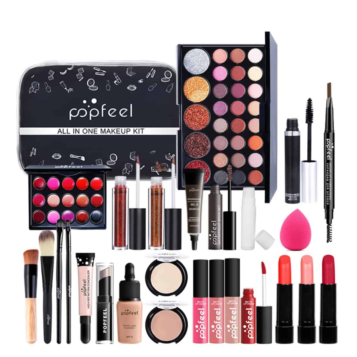 30Pcs Kit de maquillage Complet, Polyvalent Ensemble de Cosmétique avec Fard à Paupières Palette Correcteur Fard à Joues Rouge à Lèvre pour Femme, Tout-en-un Mallette de Maquillage Beauté Set#4