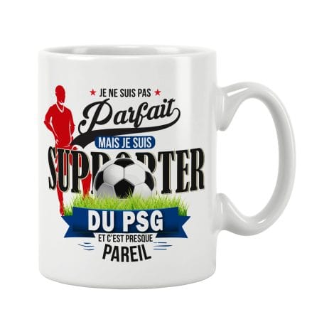 Tasse PSG Paris – Supporteur PSG imparfait. Cadeau anniversaire Noël pour amis et famille. Haute qualité.