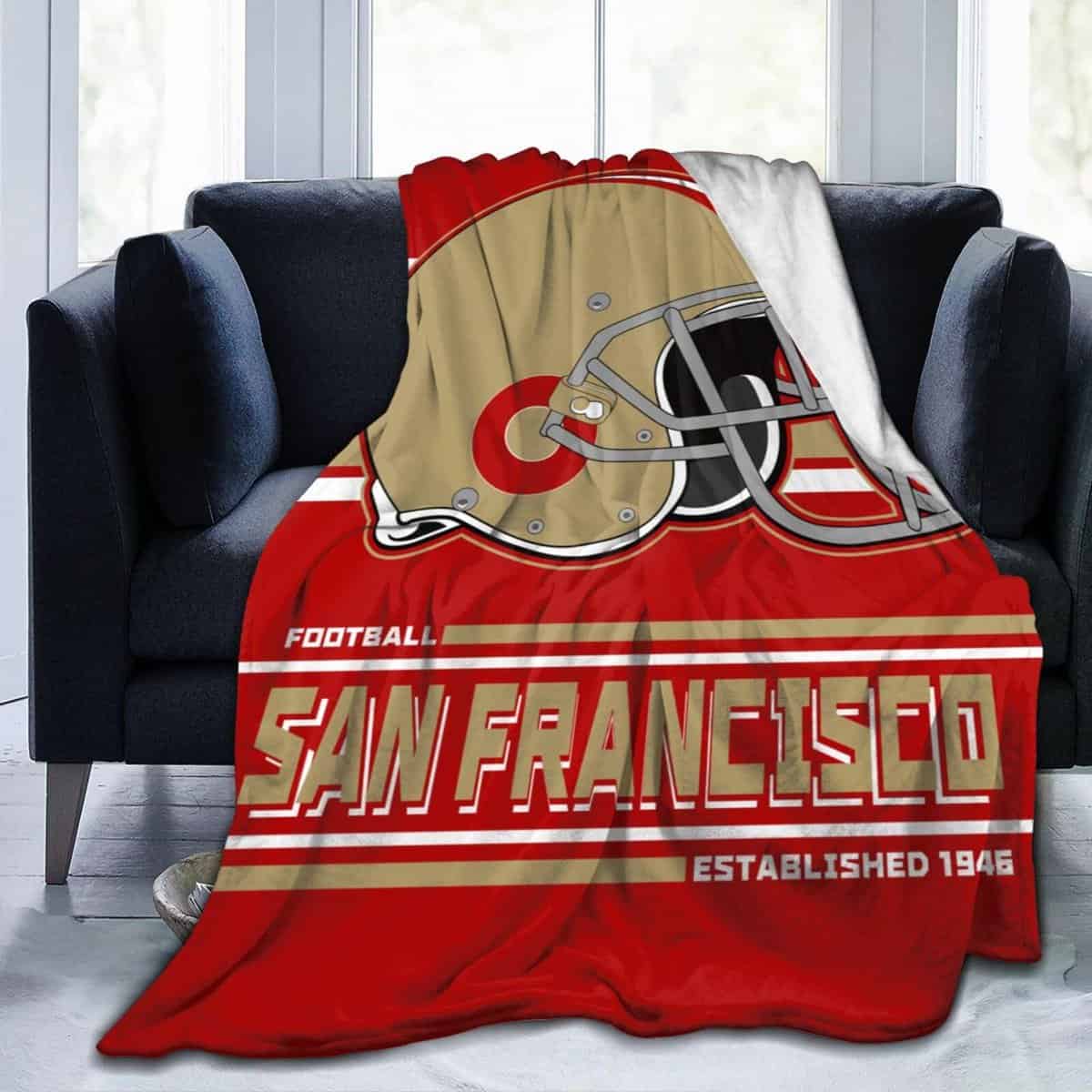 Nmdswov San Francisco Couverture personnalisée style football Cadeau pour hommes, femmes, jeunes fans Couverture pour canapé, lit, canapé, chaise de salon, 152,4 x 127 cm