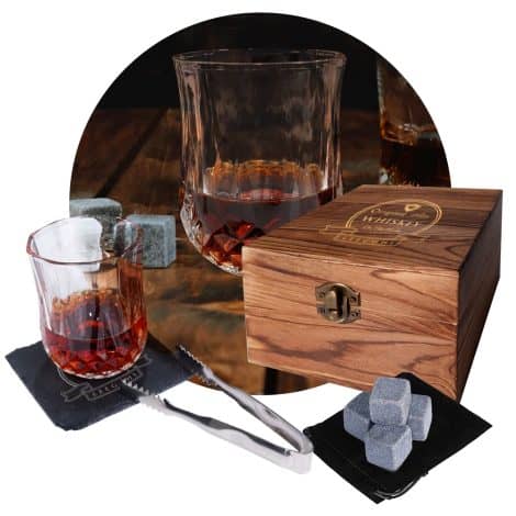 Coffret Pierre Whisky & Verres à Whisky : 1 Verre, 4 Pierres Granit, Idéal Cadeau Homme pour Noël, la Fête des Pères.