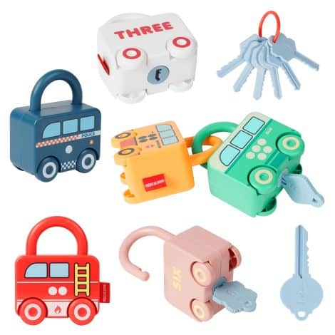 Ensemble de jeu de voiture Montessori avec clés et serrures pour les tout-petits, jouets d’activité pour enfants de 3-6 ans.