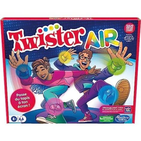 Jeu interactif Twister Air Hasbro Gaming, une application RA avec bracelets connectés pour smartphones et tablettes, pour enfants et adultes à partir de 8 ans, solo ou plus.