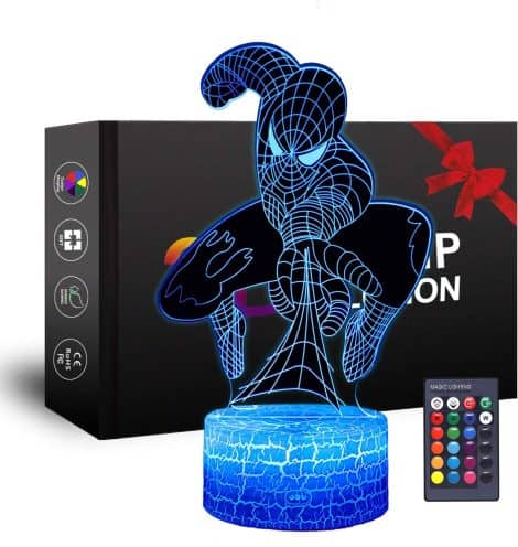 Veilleuse 3D super héros Spiderman, idéale pour les fêtes de Noël ou d’anniversaire des enfants.