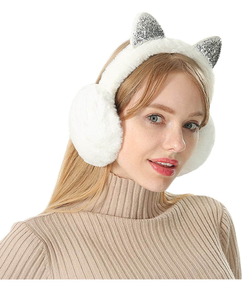 iEasey Cache Oreille pour Filles Femmes dans Peluche Mignonne Conception Fourreau d'oreille Hiver Douce Chaud Cache-Oreilles Pliable Ajustable Earmuff Protège Oreille de Ski Voyage Cadeau Noël