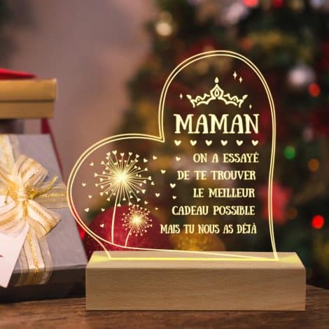 Veilleuse en Acrylique “Maman” : Le Cadeau Parfait pour Noël, Anniversaire ou Fête des Mères.