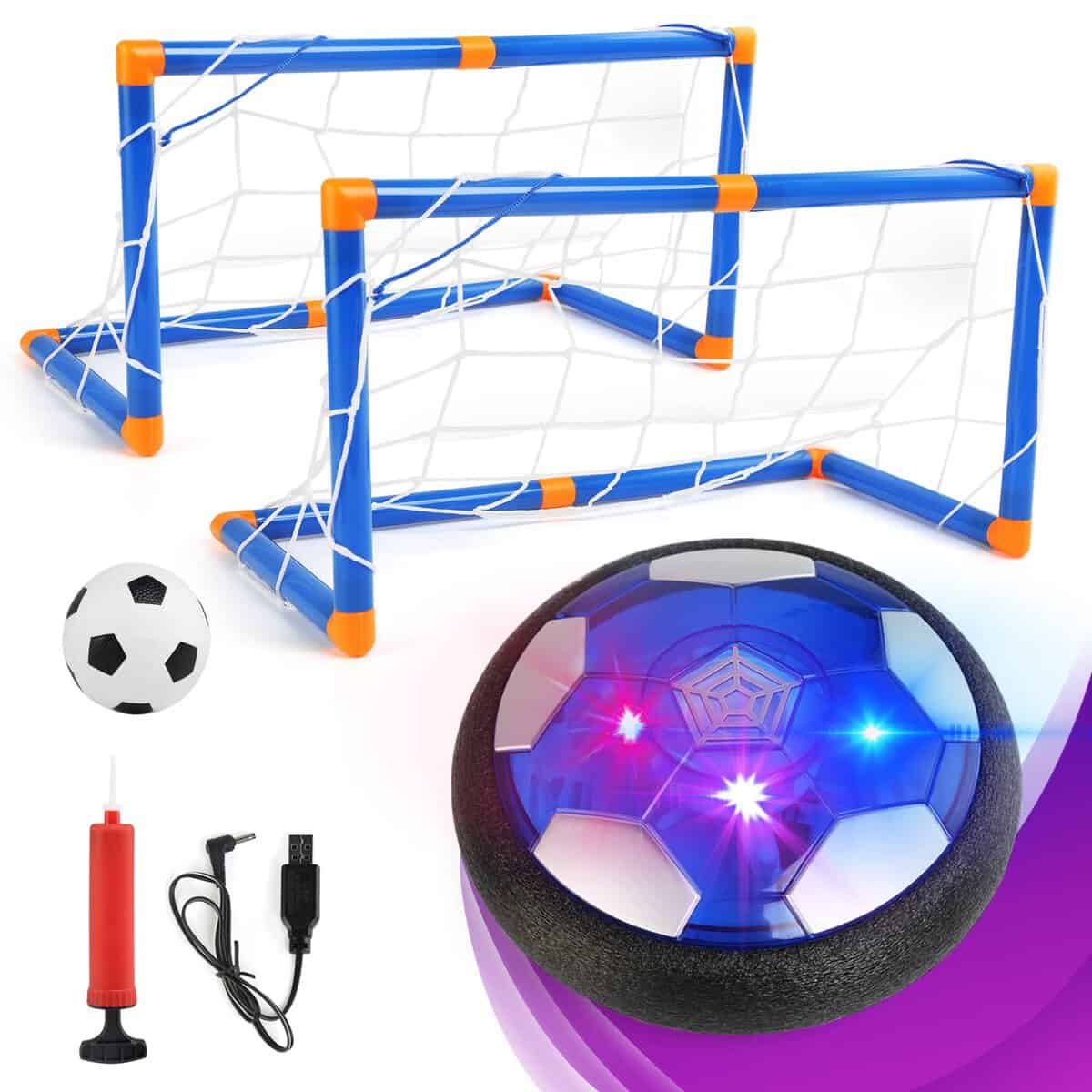 BelleStyle Air Power Football,Jouet Enfant Ballon de Foot avec 2 Buts,Rechargeable avec LED Lumière Hover Soccer Ball Jeux de Foot Cadeau d'anniversaire pour Garçons Filles 3 4 5 6 7 8 9 10 Ans