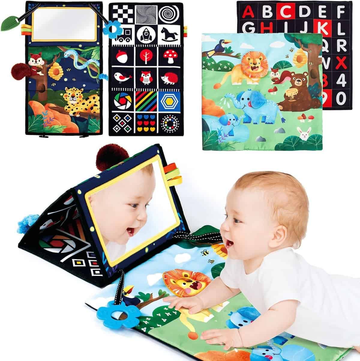 Jouet d'Éveil Bébé 6 Mois avec Miroir Éveil Montessori Noir et Blanc Jouets Sensoriels pour Tout-Petits, Cadeau pour Bébé Naissance Fille Garcon 0 3 6 12 Mois