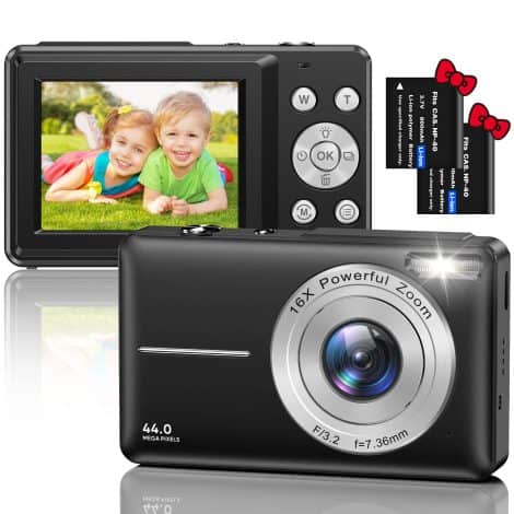 Appareil photo compact HD 44MP, adapté aux enfants, avec zoom numérique 16X, pour tout âge.