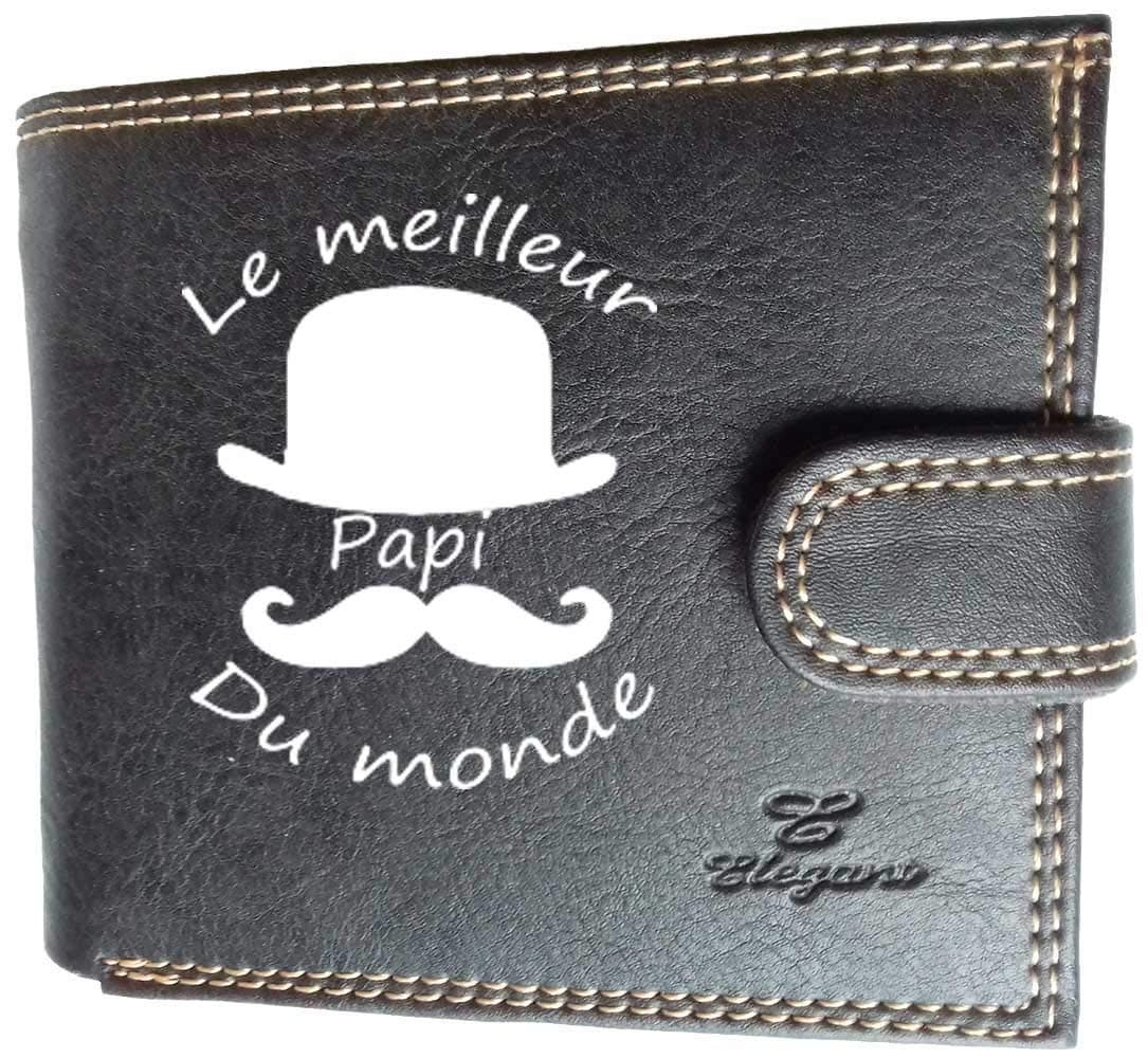 Syl'la Design Papi Petit Portefeuille à Rabat pour Homme Porte Monnaie Noir Fete des Grands Pere Papy (Meilleur Papi)