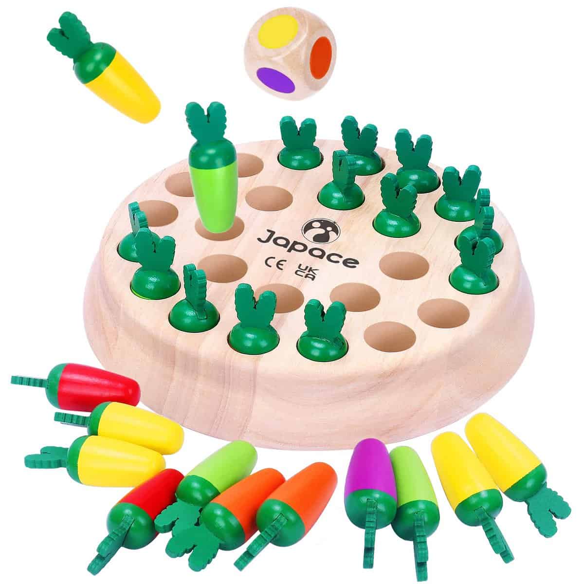 Japace Jeux de Société Enfant à Mémoire Carotte, Jeux de Mémoire en Bois Jouet Enfant pour Couleur Cognitive & Mémoire de Formation, Cadeau Jeu de Societe Famille pour 3 4 5 6+ Ans Garcon Fille