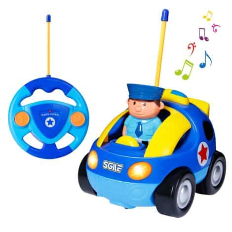 Voiture de Police Jouet Télécommandée pour Enfants, Son et Lumière, Cadeau 3 ans, Bleu.