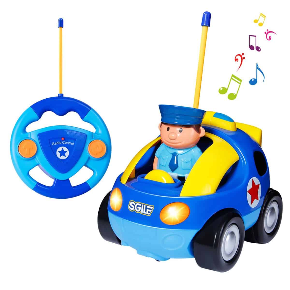 SGILE Voiture Télécommandée pour Les Tout-Petits, Voiture de Police Cartoon avec Son et Éclairage, Jouet Cadeau pour 3 Ans Garçon Fille, Bleu