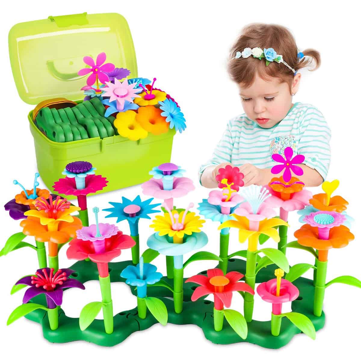 CENOVE Jouets de Construction de Jardin de Fleurs, 3 4 5 6 Ans, Ensembles de Bouquets de Bricolage pour Filles et Garçons, Blocs de Construction Créatifs pour Enfants (130 PCS)