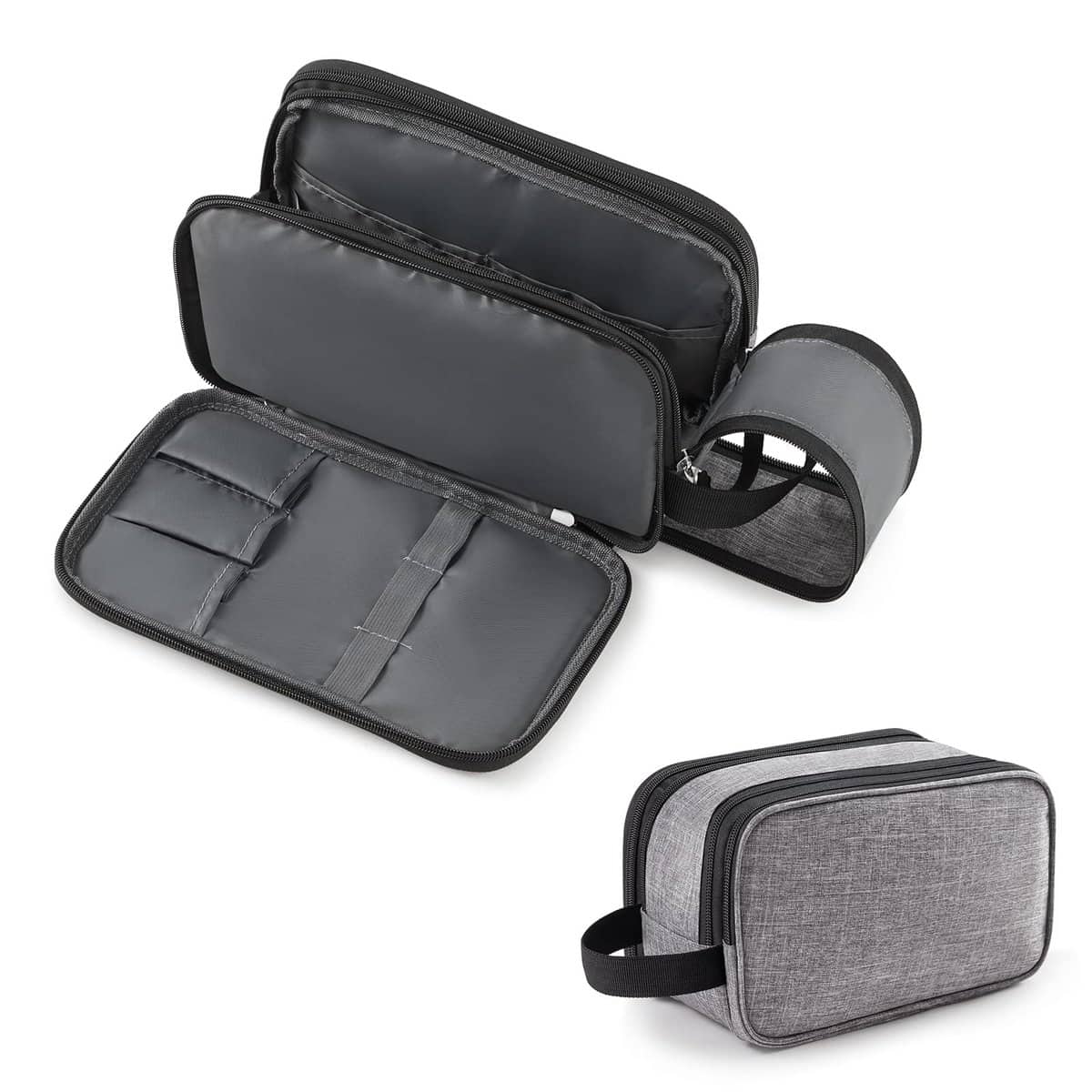 Lifewit Trousse de Toilette pour Homme, Grande Trousse de Rasage pour Le Voyage avec Double Fermeture éclair, Organisateur de Salle de Bain, de Voyage Résistant à l'eau pour Les Articles, Moyen, Gris