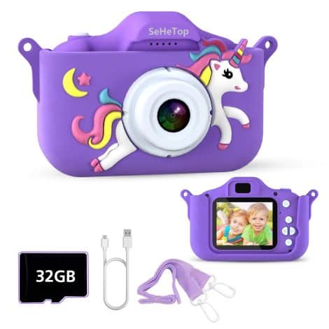 Caméra numérique pour enfants SeHeTop, qualité HD 1080p, mini caméscope rechargeable avec écran 2,0 pouces. Idéal pour filles et garçons de 3 à 10 ans. Cadeau violet.