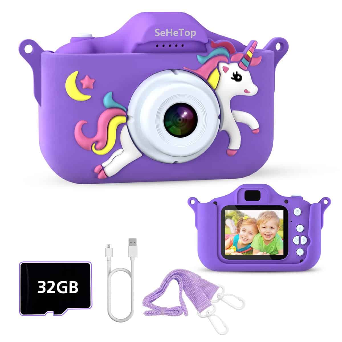 SeHeTop Appareils Photo Numériques Enfant, 1080P HD Appareil Photo Enfant, Mini Caméra Jouet Rechargeable Caméscope, Cadeau pour Filles et Garçons 3-10 Ans avec écran de 2.0 Pouces (Violet)