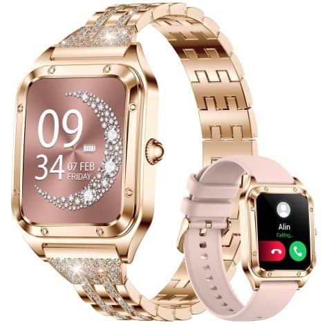 La Montre Connectée pour Femme a un écran HD de 1,57 pouces, Appel Bluetooth, Moniteur de Sommeil et Fréquence Cardiaque. Parfait pour Android et iOS, avec 21 Modes Sport.