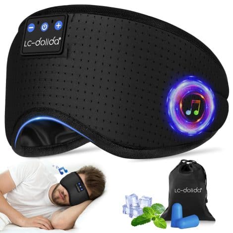 LC-dolida: Masque de Nuit Bluetooth, Doux et Confortable pour Dormir, Méditer, Voyager. Idéal en Cadeau pour tous.