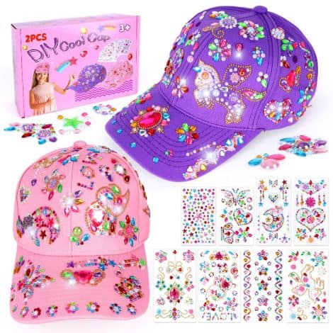 2 Casquettes de baseball en Autocollants avec Diamants pour Enfants – Cadeau Parfait pour les Filles.