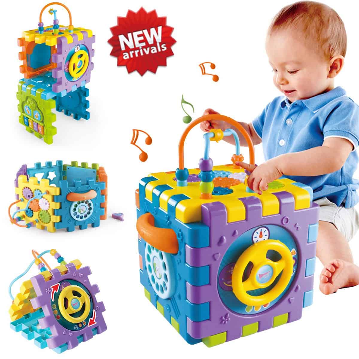 ACTRINIC Baby Toy 6-en-1 Centre de jeu multifonctionnel avec musique Perles de couleur Labyrinthe Trieur de formes Meilleur cadeau pour les tout-petits à partir de 18+ mois