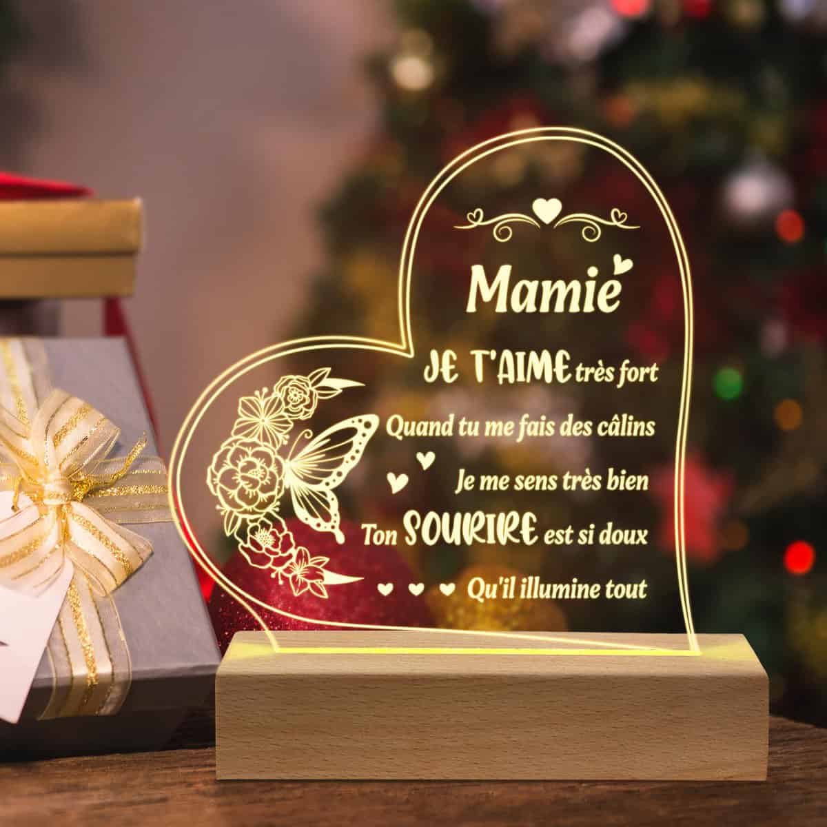 Niyewsor Cadeau Mamie Noel, Veilleuse en Acrylique Cadeau Anniversaire Mamie, Cadeau pour Mamie, Cadeau Fêtes des Mamies, Idée Cadeau de Fête des Mères et de Noël pour Grand-mère