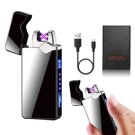 Briquet électrique rechargeable par USB, cadeau idéal pour homme, papa, anniversaire, Noël, fête des pères – Noir.