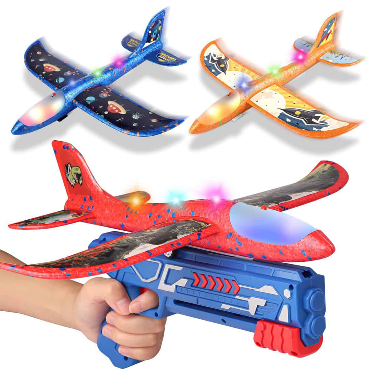 Avion Polystyrene Planeur avec Pistolet Catapulte, Avion en Mousse Volant Jouet d'avion avec Lanceur, Jeux Exterieur Intérieur Jouet Enfant Cadeau Noël Anniversaire Garçon Fille 3 4 5 6 7 8 9 10 Ans