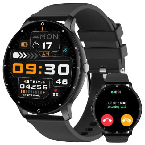 Montre connectée TIFOZEN pour hommes et femmes avec Bluetooth, messages vocaux, lecteur de musique, cardiofréquencemètre, SpO2 et suivi du sommeil.