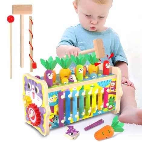 Jouet éducatif en bois pour bébé de 1 an : 8 jeux en 1 avec taupe, xylophone, et jeux de numéros. Parfait pour les tout-petits de 1 à 4 ans.