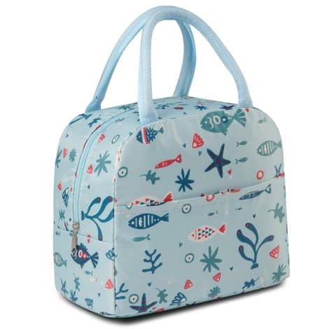 Sac à déjeuner isotherme Kasgo pour enfants, avec motif océanique mignon, poche avant, pliable et isolé.