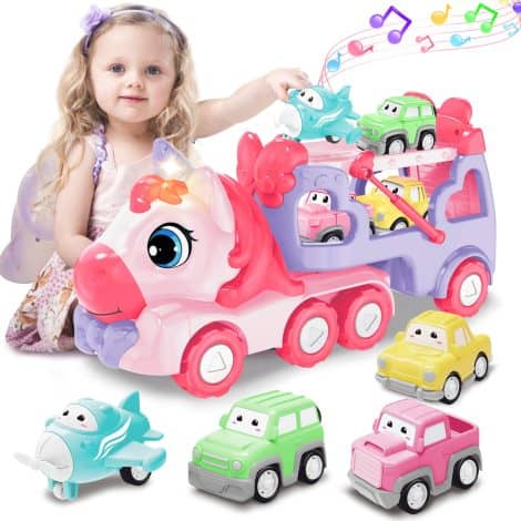 Camion jouet Seveclotree, 5 PCS avec sons et lumières, pour fille de 2 ans, cadeau d’anniversaire pour enfants de 2 à 6 ans.