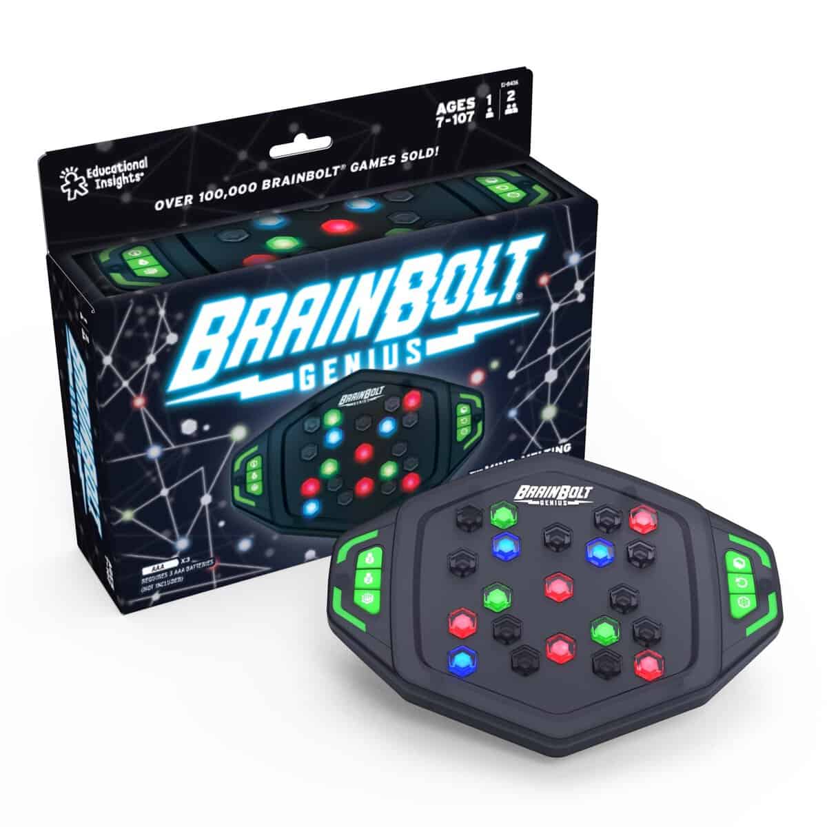 Learning Resources BrainBolt Genius Jeu de mémoire rapide avec lumières, jeux d'intelligence pour enfants, jeu portable, Cadeau pour les enfants de 9 10 11 12 ans, garçons et filles