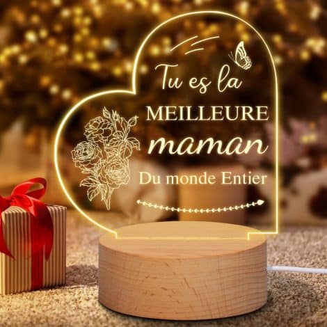 Veilleuse Acrylique avec Gravure pour Maman, Cadeau Anniversaire/Fête des Mères/Noël, Lampe LED Maman, Coldbling Cadeau Maman.