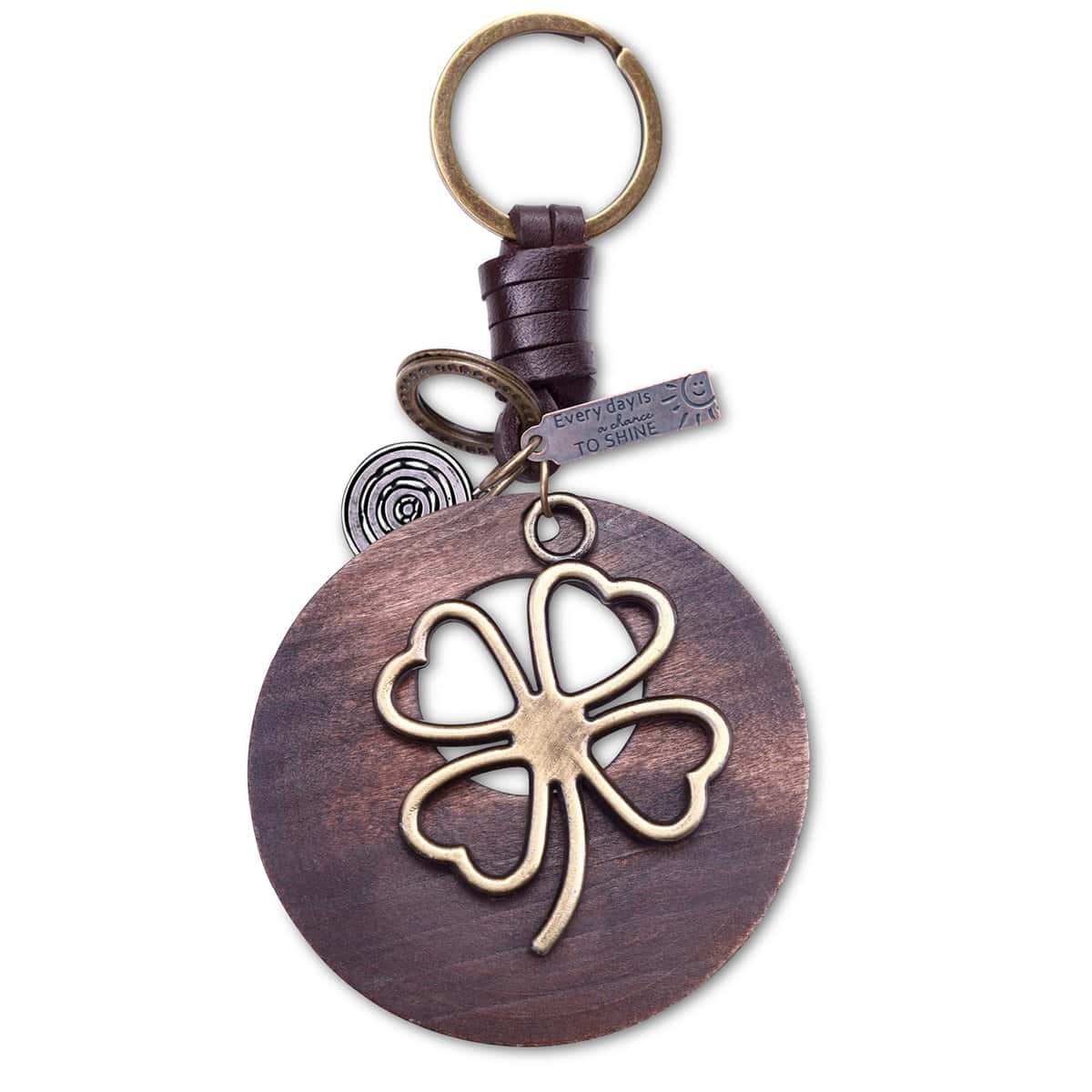 AuPra Porte-clés trèfle à quatre feuilles - Cadeau porte-bonheur pour femme et homme - St Patrick irlandais - En cuir - Cadeau surprise