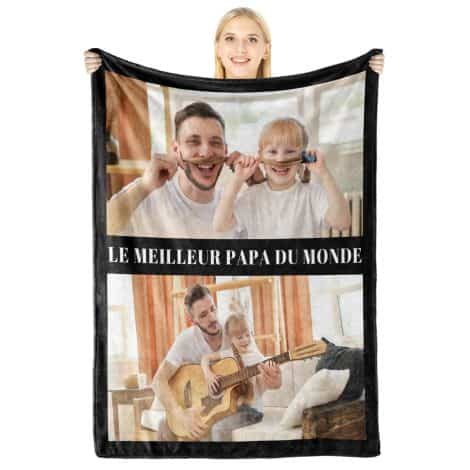 Plaid personnalisé avec photo et texte : une idée de cadeau original pour homme. Parfait pour papa, grand-père, Noël.