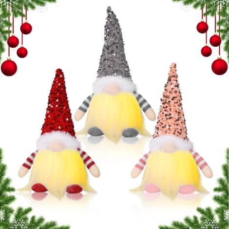 Lot de 3 Lutins de Noël lumineux, Ornement Gnomes de Noël, Déco de Noël pour maison, cadeau de fête.