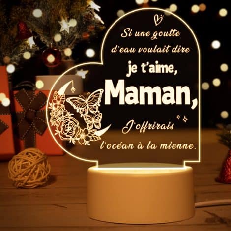 Cadeau personnalisé pour la fête des mères : Veilleuse en acrylique pour maman, Noël et anniversaire maman.