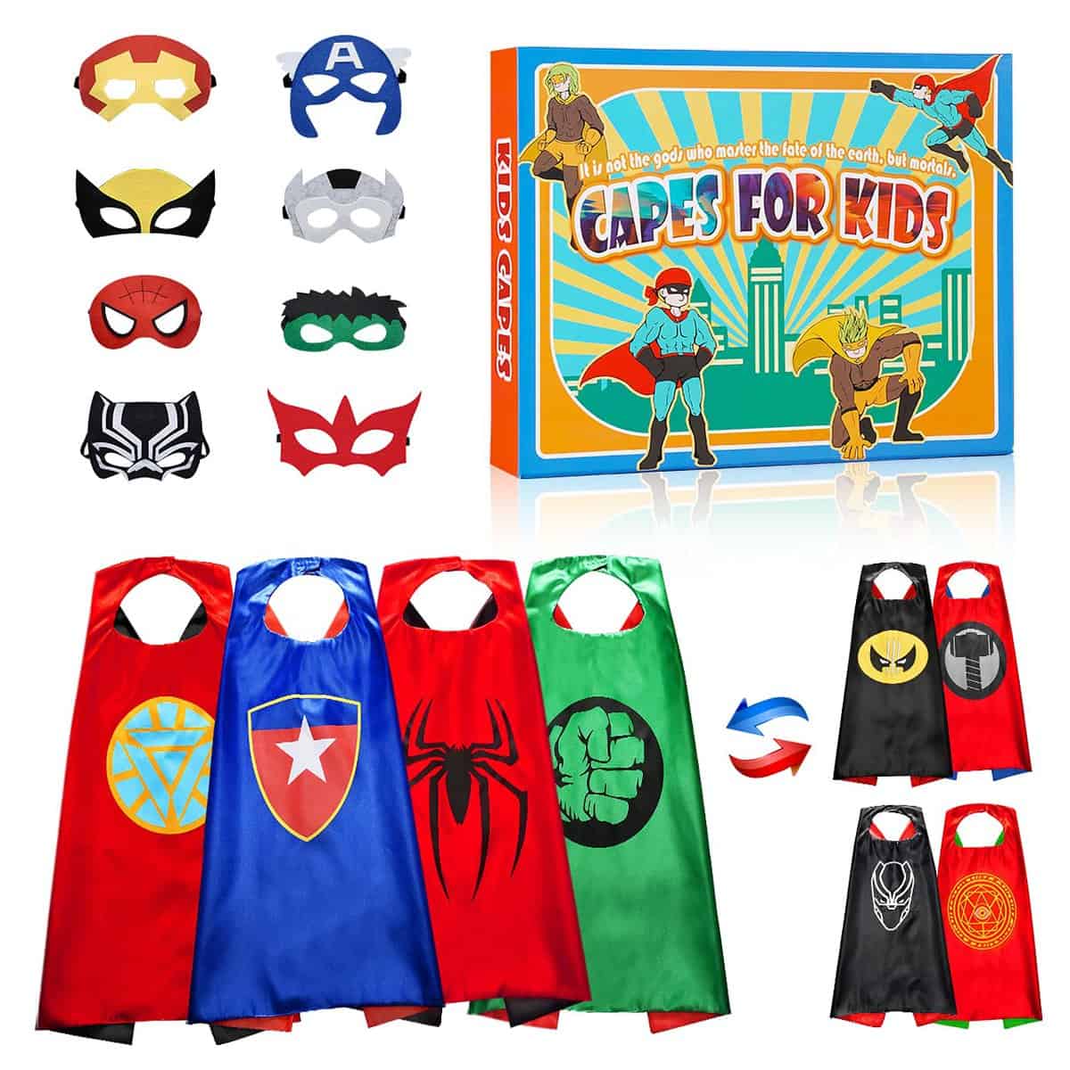 Gralal Masque Capes Héros pour Enfants, Conception Double Face 4 Manteau / 8 Masque Enfant