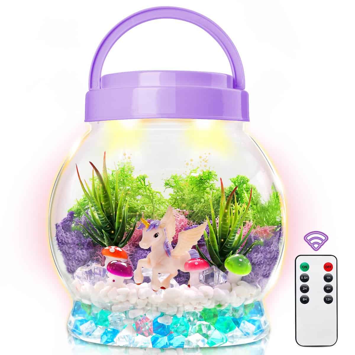 SLDALES DIY Cadeaux Licorne pour Filles,Kit Terrarium Veilleuse avec Jardin des Plantes Licorne Jouets pour 3 4 5 6 7 8+ Ans Enfants