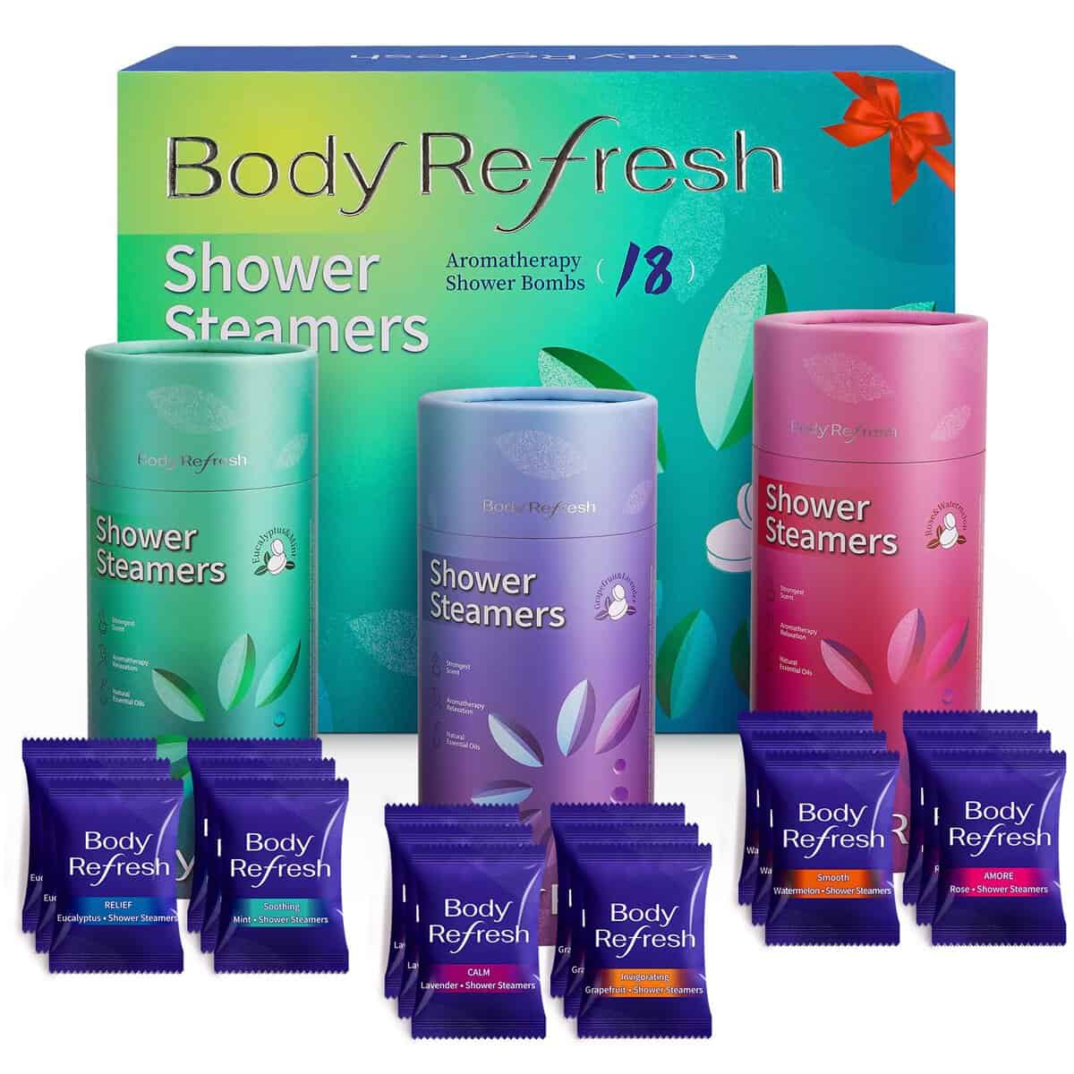 BodyRefresh Shower Steamers Lot de 18 pompes de douche à l'huile essentielle, soins personnels, cadeaux d'anniversaire pour femmes, cadeaux de Noël, cadeaux pour femmes adultes